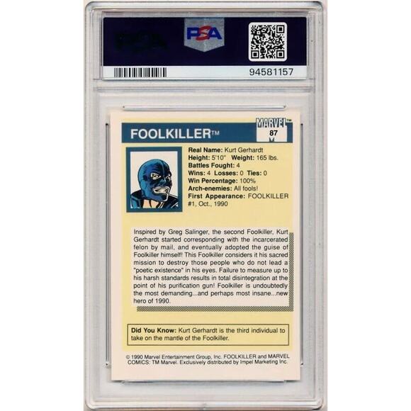 1990 Impel Marvel Universe Foolkiller #87 PSA 6 EX-MT Excellent-Mint H1F6 - Picture 2 of 2